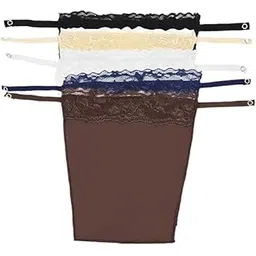 finesse miracle cami Mock Camisole Cleavage Cover, Lace Trim Deep Neck Cover-up, Set of 5, Black White Beige Navy Brown-picture-41