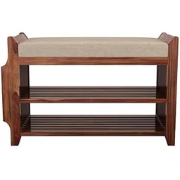 Finhomy Sheesham Wooden Shoe Rack for Home with Side Pocket for News Paper Storage - Solid Wood Shoe Rack Wooden Shoe Storage Cabinet with Cushioned Seat (Natural Finish)-picture-10