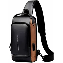 finifab Grey, Brown Men Shoulder Bag Sling bag businessman bag chest cross body bag with USB charging port-picture-42