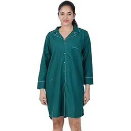 finito fa Women’s Cotton Maternity Shirt Dress | Button-Down Nursing Nightwear (in, Alpha, L, Green)-picture-42