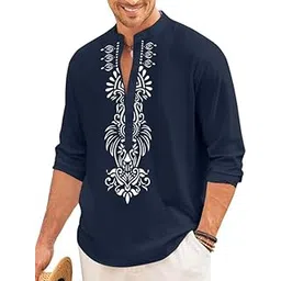 finivo fashion Men’s Cotton Blend Short Kurta with Bold Printed Front Design | Full Sleeve Ethnic Casual Kurta with Mandarin Collar | Artistic Festival & Travel Wear for Modern Ethnic Style-picture-15