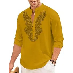finivo fashion Men’s Cotton Blend Short Kurta with Full Sleeves and Ethnic Neck Design | Casual Crinkle Texture Kurta with Mandarin Collar-picture-19