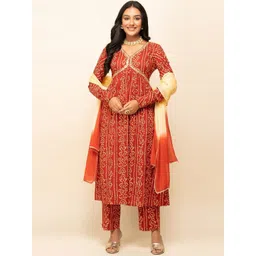 FIORRA Bandhani Printed Empire Gotta Patti Pure Cotton Kurta & Trousers With Dupatta-picture-32