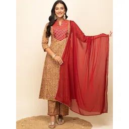 FIORRA Ethnic Motifs Printed Gotta Patti Pure Cotton A-Line Kurta With Trousers & Dupatta-picture-16