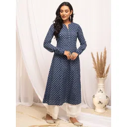 FIORRA Ethnic Motifs Printed Notched Neck Pure Cotton A-Line Kurta image 4
