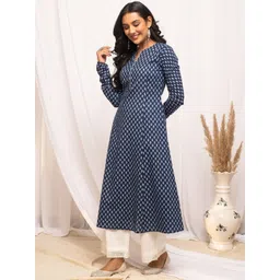 FIORRA Ethnic Motifs Printed Notched Neck Pure Cotton A-Line Kurta image 3