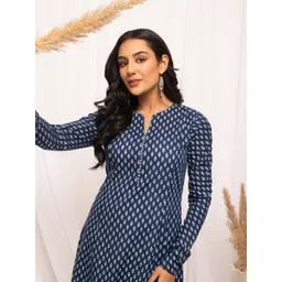 FIORRA Ethnic Motifs Printed Notched Neck Pure Cotton A-Line Kurta image 2