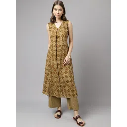 FIORRA Ethnic Motifs Printed Pure Cotton A-Line Kurta With Palazzos-picture-10