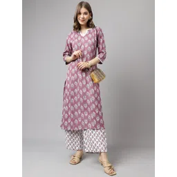 FIORRA Ethnic Motifs Printed Regular Pure Cotton Kurta With Palazzos-picture-12