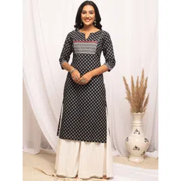 FIORRA Ethnic Motifs Printed Round Neck Gotta Patti Cotton Straight Kurta-picture-15