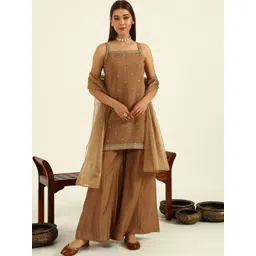 FIORRA Floral Embroidered Regular Thread Work Straight Kurti with Palazzos & Dupatta-picture-19