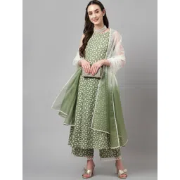 FIORRA Floral Printed Pure Cotton Kurta with Palazzos & With Dupatta-picture-33