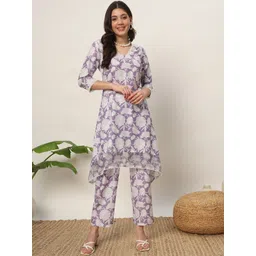 FIORRA Floral Printed V-Neck Gotta Patti A-Line Kurta with Trousers-picture-37