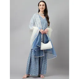 FIORRA Geometric Printed Regular Pure Cotton Kurta With Sharara & With Dupatta-picture-21