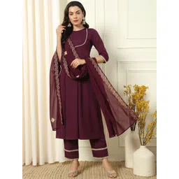 FIORRA Women Ethnic Motifs Embroidered Empire Thread Work Kurta with Trousers & With Dupatta-picture-18