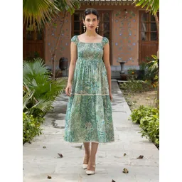 FIORRA Women Floral Printed Square Neck Empire Midi Dress-picture-35