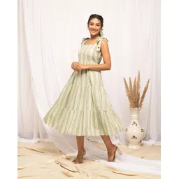 fiorra Women Skater White, Light Green Knee Length Dress-picture-13