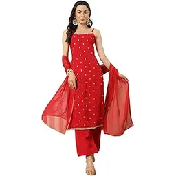 fiorra Women's Red Crepe Kurta and Palazzo Set with Matching Dupatta-picture-45