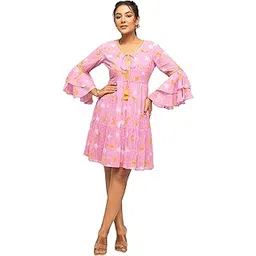 fiorra Women's Skater Georgette Floral Printed Knee-Length Western Dress Dr0017-picture-17