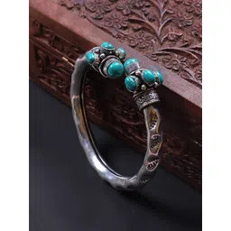 FIROZA Turquoise Stone-Studded Oxidised Adjustable Avanti Bangle-picture-15