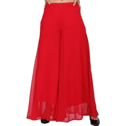 first arrival Women Flared Red Georgette Trousers-picture-22