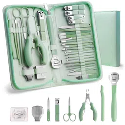 FIRST BEAUTY Nail Clipper Set, 35-Piece Manicure and Pedicure Professional Kit Nail Clipper Set with Portable Storage Case for Women & Men (Green) image 1