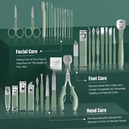 FIRST BEAUTY Nail Clipper Set, 35-Piece Manicure and Pedicure Professional Kit Nail Clipper Set with Portable Storage Case for Women & Men (Green) image 2