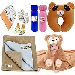 First Kick New Born Baby Gift Set Combo Pack for Baby Boys and Baby Girls Pack of 8 Pcs Camel Monkeys-picture-30