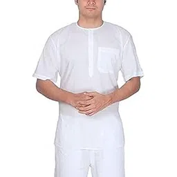 first look White Regular Fit Men's Cotton Quality Half-Sleeve Short Kurta (White Half Sleeve Sadra) | Sadra for Summer Wear |(Size-3XL-46)-picture-33