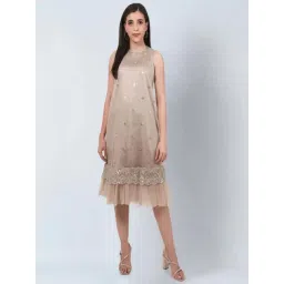 First Resort By Ramola Bachchan Beige Sequin Embroidered A-Line Net Dress-picture-11