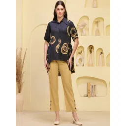 First Resort By Ramola Bachchan Black And Golden Embroidered Regular Fit Shirt-picture-37