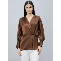 First Resort By Ramola Bachchan Brown Wrap Embellished Satin Shirt-picture-29