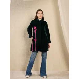 First Resort By Ramola Bachchan Green And Pink Applique Embroidered Relaxed Fit Jacket-picture-18