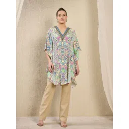 First Resort By Ramola Bachchan Green And Yellow Paisley Printed Loose fit Tunic Top-picture-31