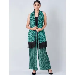 First Resort By Ramola Bachchan Green Animal Print Pleated Palazzo And Stole Set-picture-14