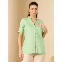 First Resort By Ramola Bachchan Green Cotton Regular Fit Shirt-picture-16