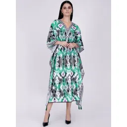 First Resort By Ramola Bachchan Green Ikat Print Mid Length Kaftan-picture-21