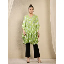 First Resort By Ramola Bachchan Green Ombre Lurex Hand Embroidered Relaxed Fit Kaftan Top-picture-26