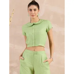 First Resort By Ramola Bachchan Pastel Green Eco-Chic Vogue Herringbone Crop Shirt-picture-33