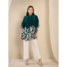 First Resort By Ramola Bachchan Teal Green And Grey Floral Relaxed Fit Tunic Top-picture-23