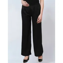 First Resort by Ramola Bachchan Women Black Relaxed Straight Leg Plain Trousers-picture-37