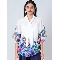 First Resort by Ramola Bachchan Women Purple Floral Print Extended Sleeves Georgette Top-picture-13