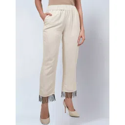 First Resort by Ramola Bachchan Women Smart Plain Mid-Rise Linen Trousers-picture-13