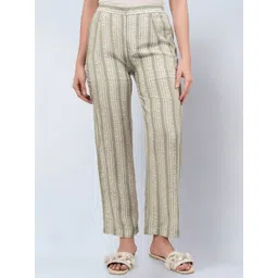 First Resort by Ramola Bachchan Women Smart Striped Mid-Rise Cotton Parallel Trousers-picture-27