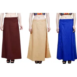 First Trend Fashions Women saree inskirt Brown beige Blue Combo Pack3 Waist38 Saya ladies underskirt Pure Cotton Petticoat-picture-11