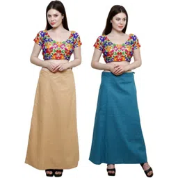 First Trend Fashions Women Under skirt saree inskirt combo Beige Rama colour fast Waist 38 pack of 2 Pure Cotton Petticoat-picture-13