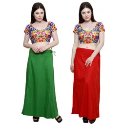 First Trend Fashions Women Underskirt saree ladies inskirt combo Green Red colour Waist46 XXL pack2 Pure Cotton Petticoat-picture-20