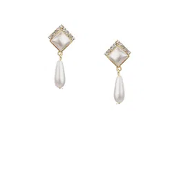 FirstBlush Gold-Plated Stones Studded and Beaded Diamond Shaped Non Pierced Drop Earrings-picture-12