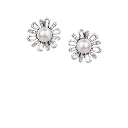 FirstBlush Silver-Plated American Diamond Studded Floral Shaped Studs-picture-12