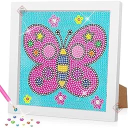 Firstly 5D Diamond Painting Kits for Kids Adults with Wooden Frame, Cartoon DIY Full Drill Diamond Gem Art for Kids, Art and Crafts for Kids Ages 6-8-10-12 Girls Boys for Birthday| Butterfly image 1